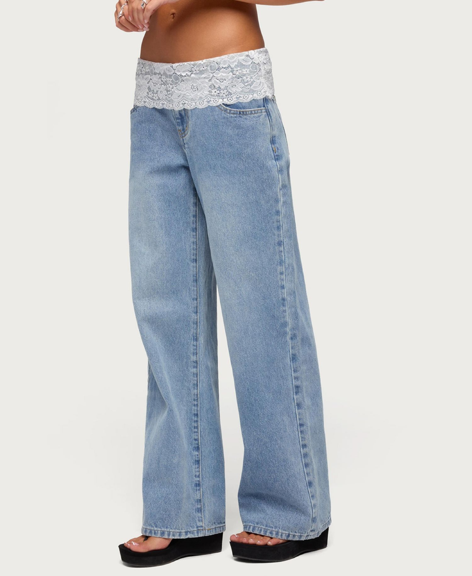 Women's Lacey Foldover Low Rise Baggy Jeans