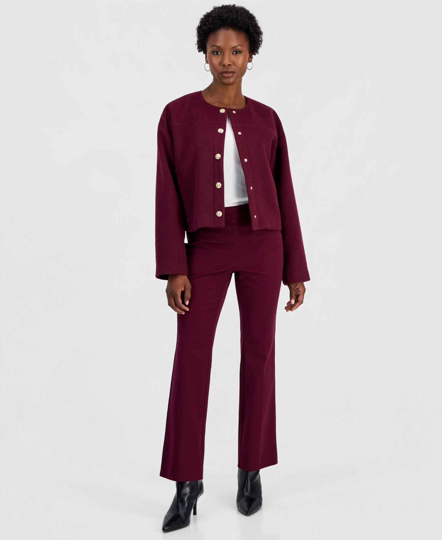 Женская куртка I.N.C. International Concepts Petite Poly-Wool Blend Snap-Front, цвет: Ягодный винный — фото 3
