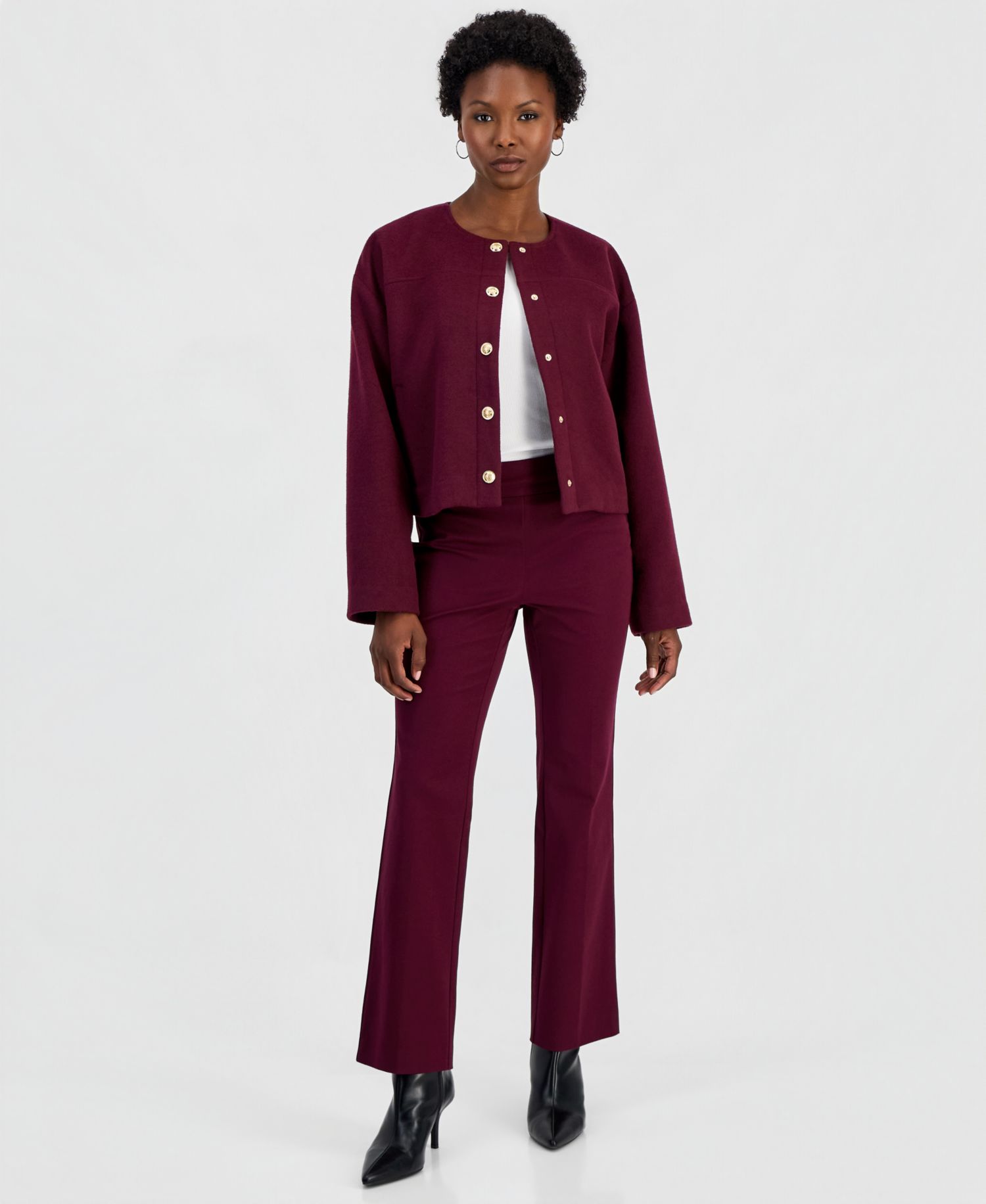Petite Poly-Wool Blend Snap-Front Jacket