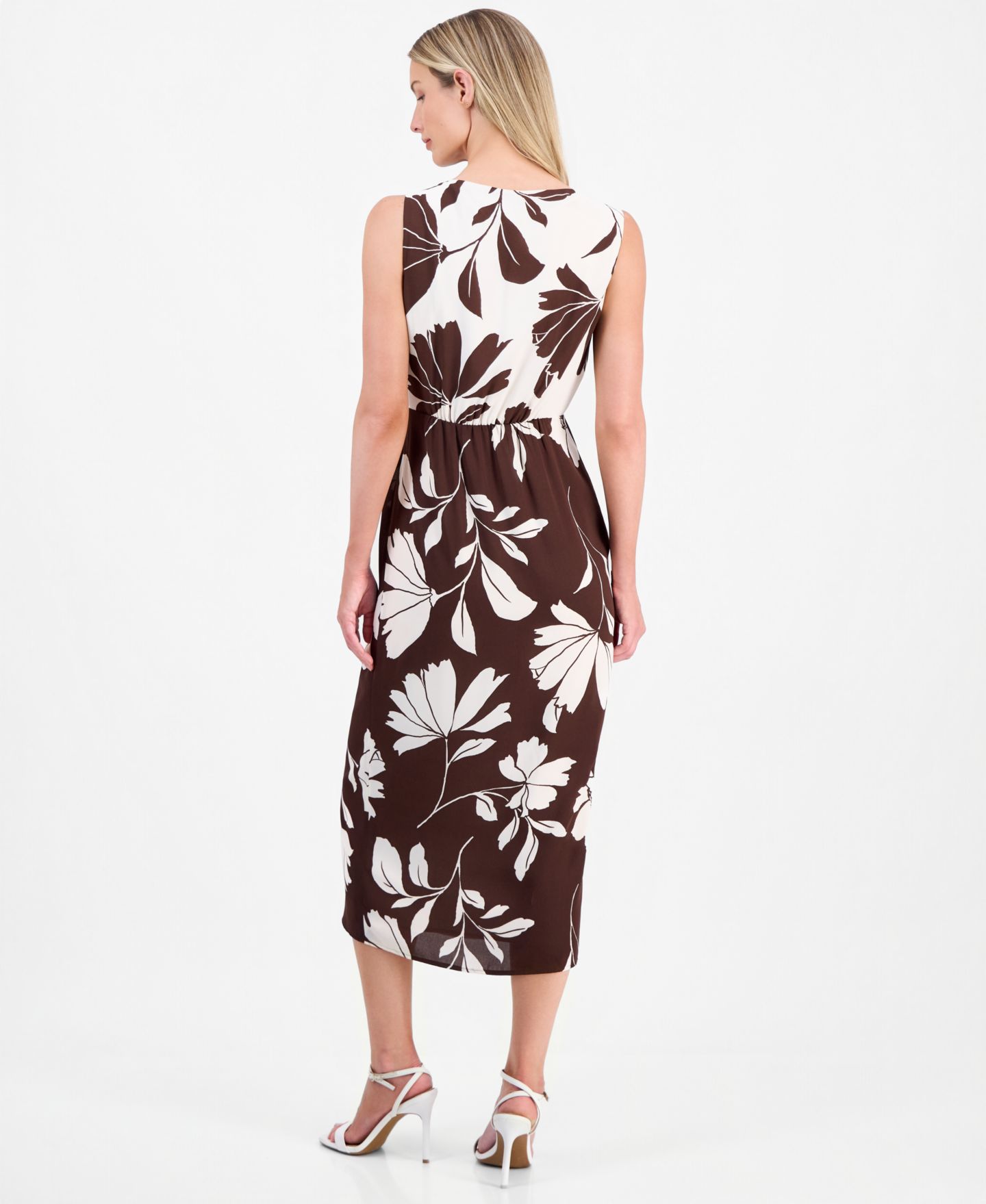 Женское платье Anne Klein Printed Sleeveless Midi, цвет: Тёмный шоколадный / Белый — фото 5