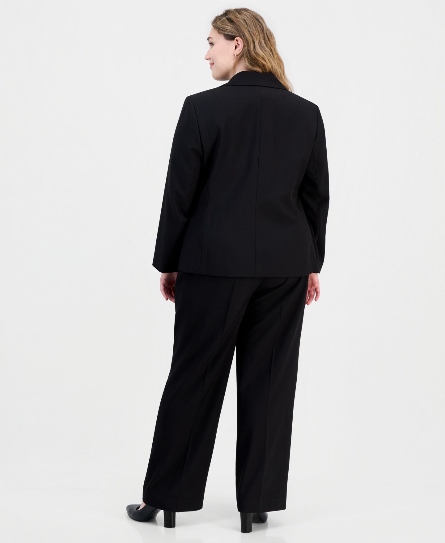 Женские комплекты Le Suit Plus Size Four-Pocket Jacket & Fly-Front Wide-Leg Pants Suit, цвет: Чёрный — фото 3