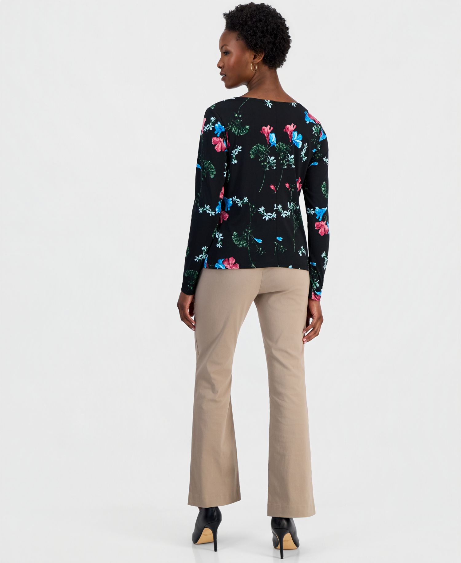 Petite Floral-Print Cowl Neck Top