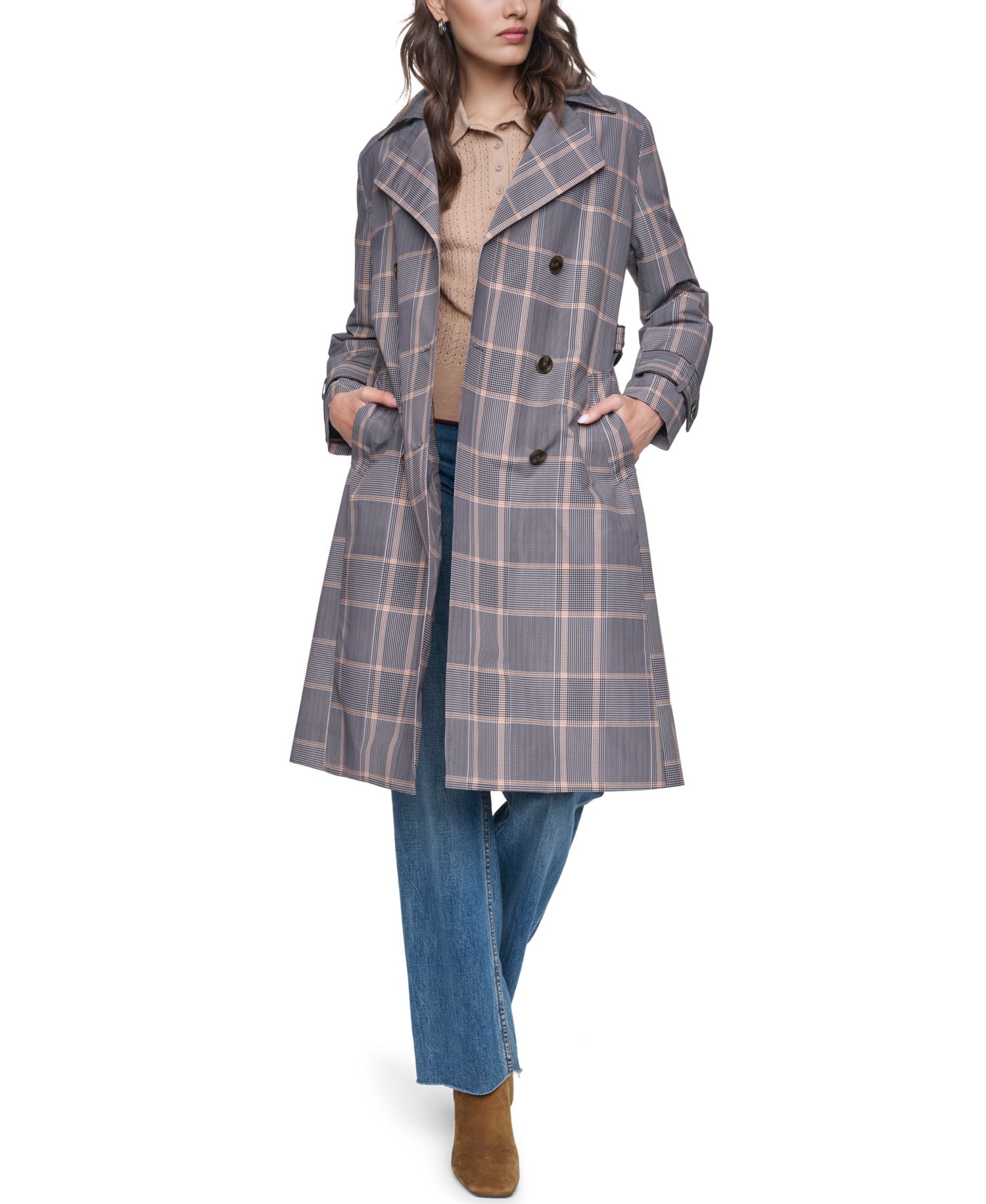 Women's Plaid Trench Coat