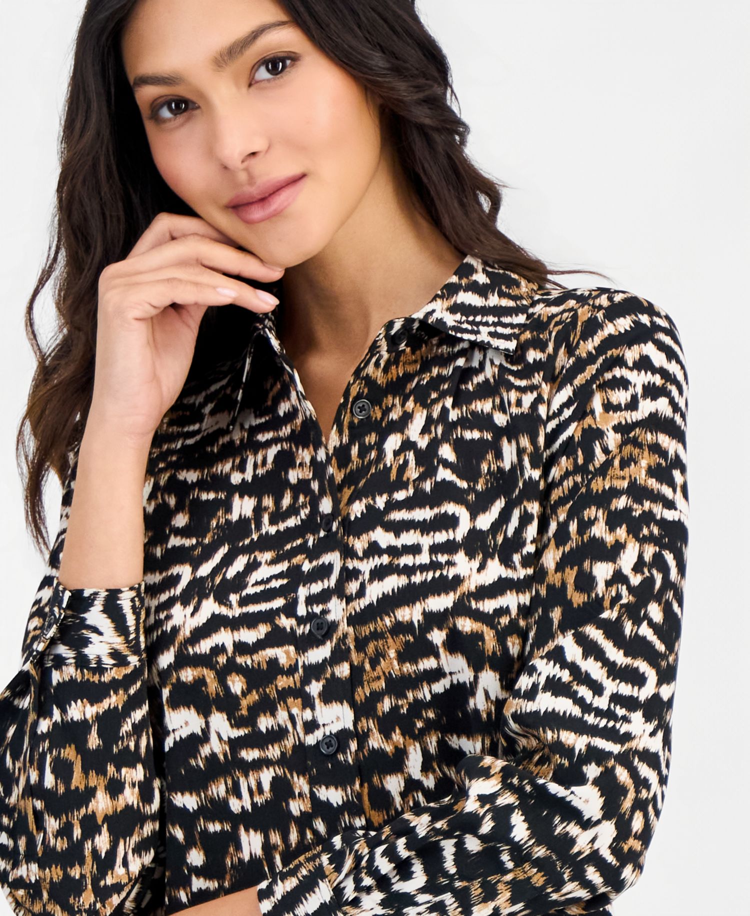 Petite Printed Button-Front Blouse