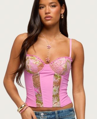 Women's Inka Floral Sequin Bead Cupped Corset