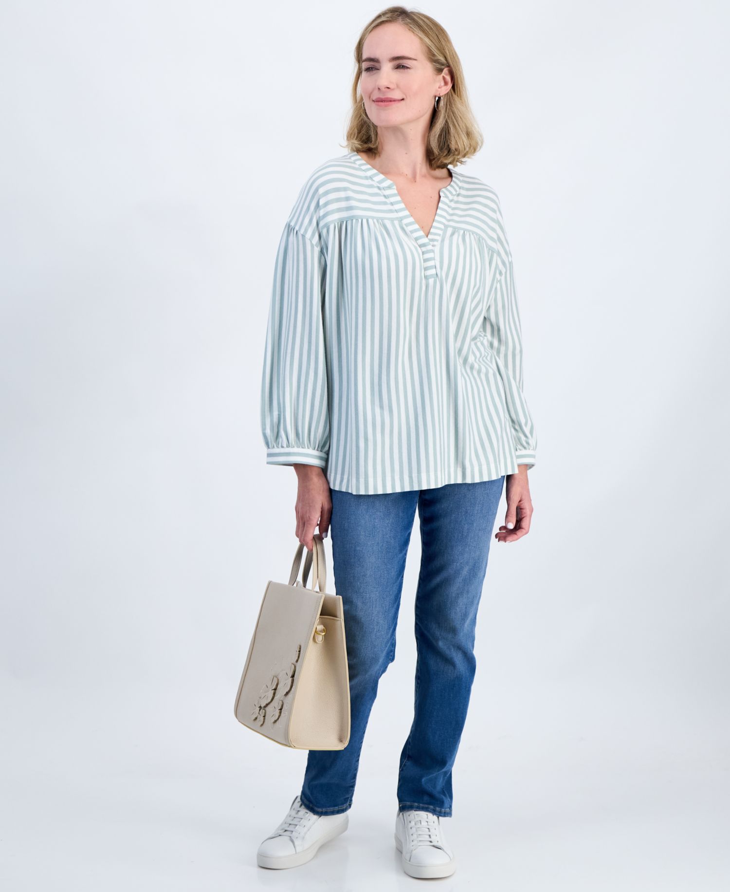 Petite 3/4-Puff-Sleeve Knit Top