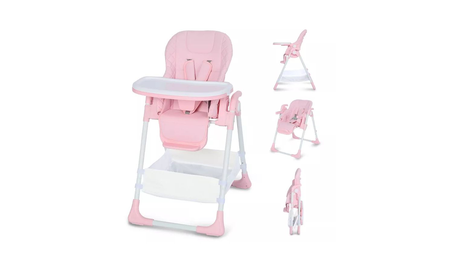 Convertible Baby High Chair with Adjustable Height, Double Tray and Compact Fold