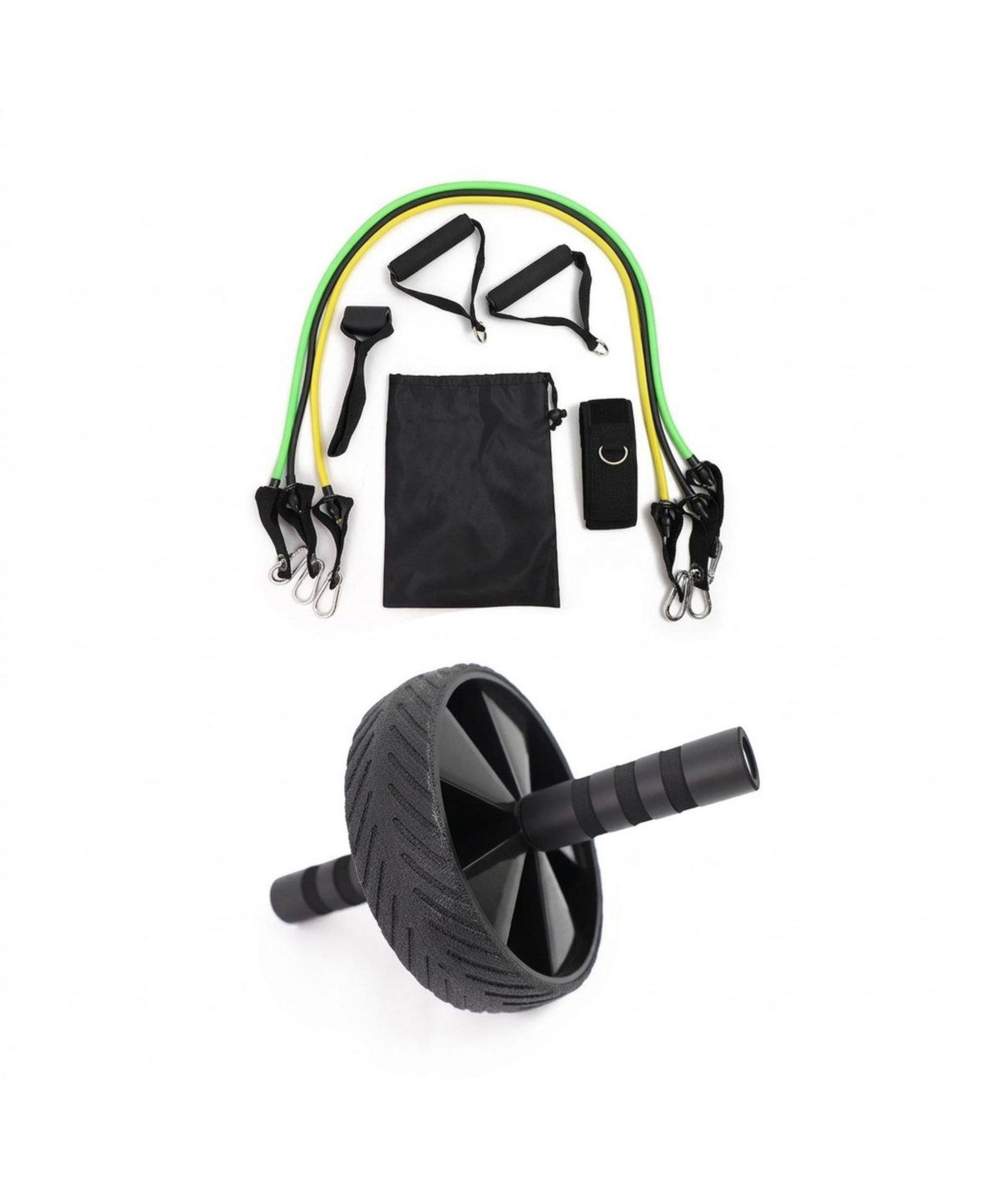 Sevorley Resistance Training and Ab Bundle with Tube Kit and Sturdy Ab Wheel - Black
