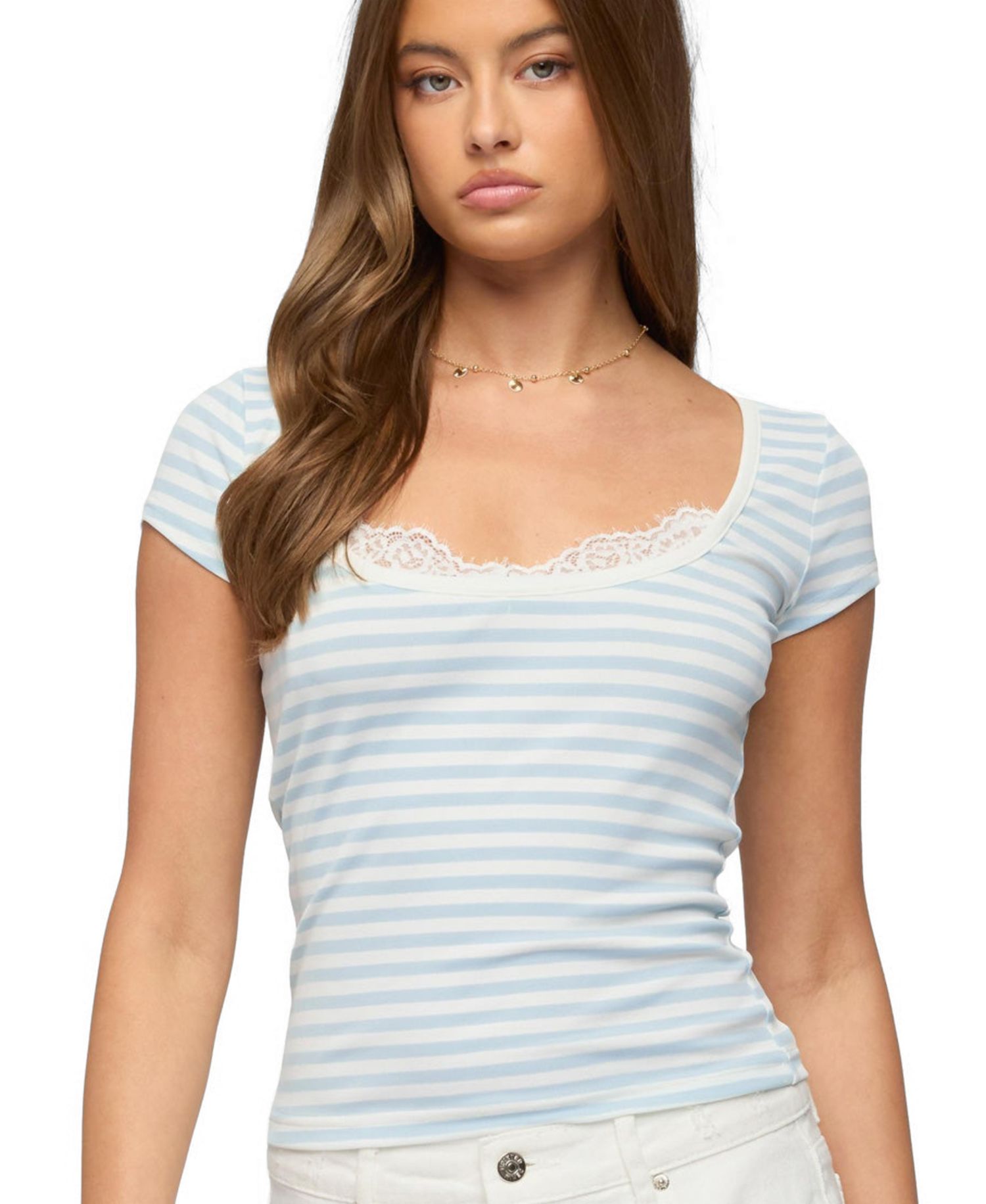 Women's Layered Lacey Striped T Shirt