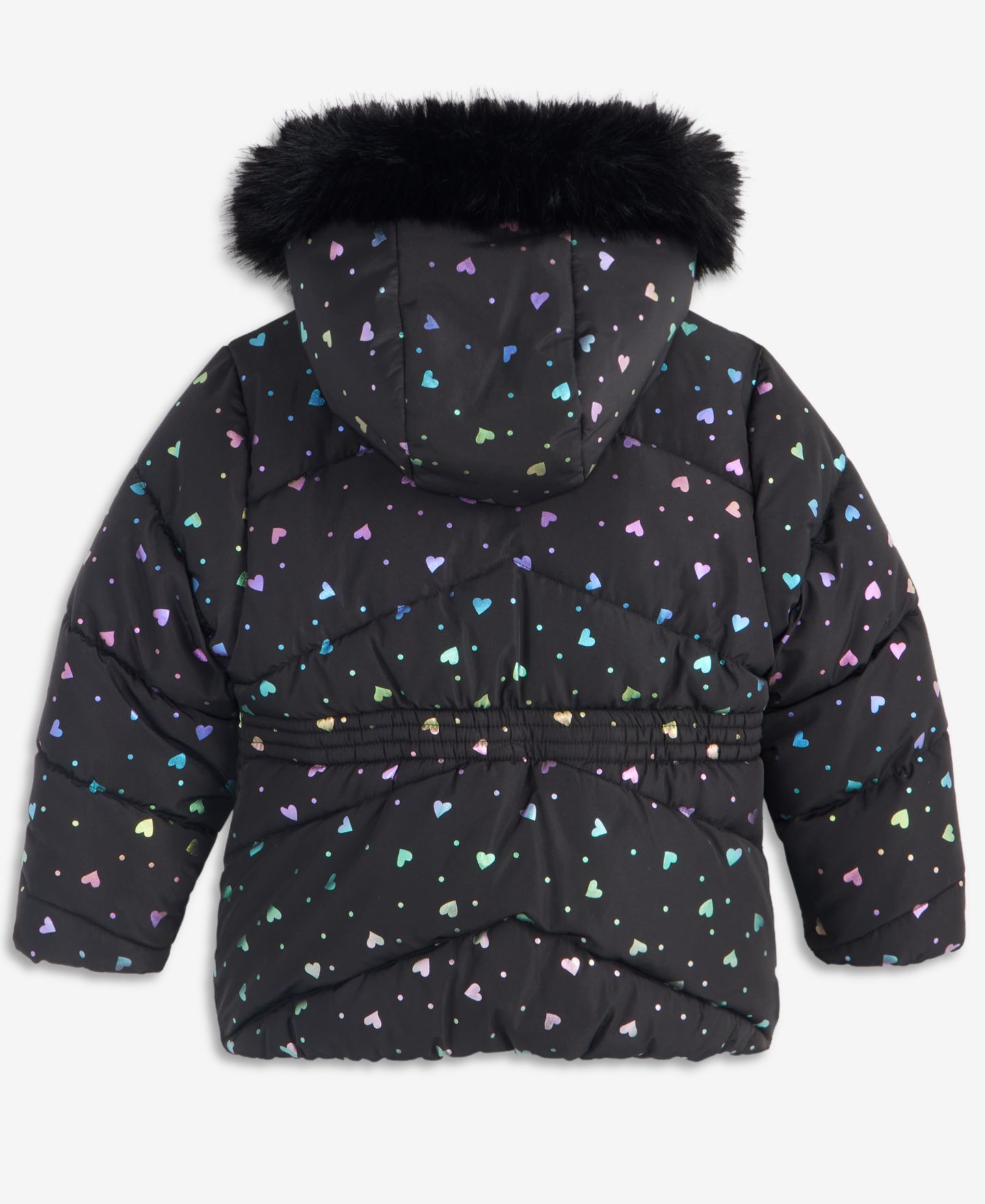 Куртка S Rothschild & CO Foil Quilted Puffer Jacket With Faux-Fur-Trim Hood для девочек, цвет: Чёрный — фото 2