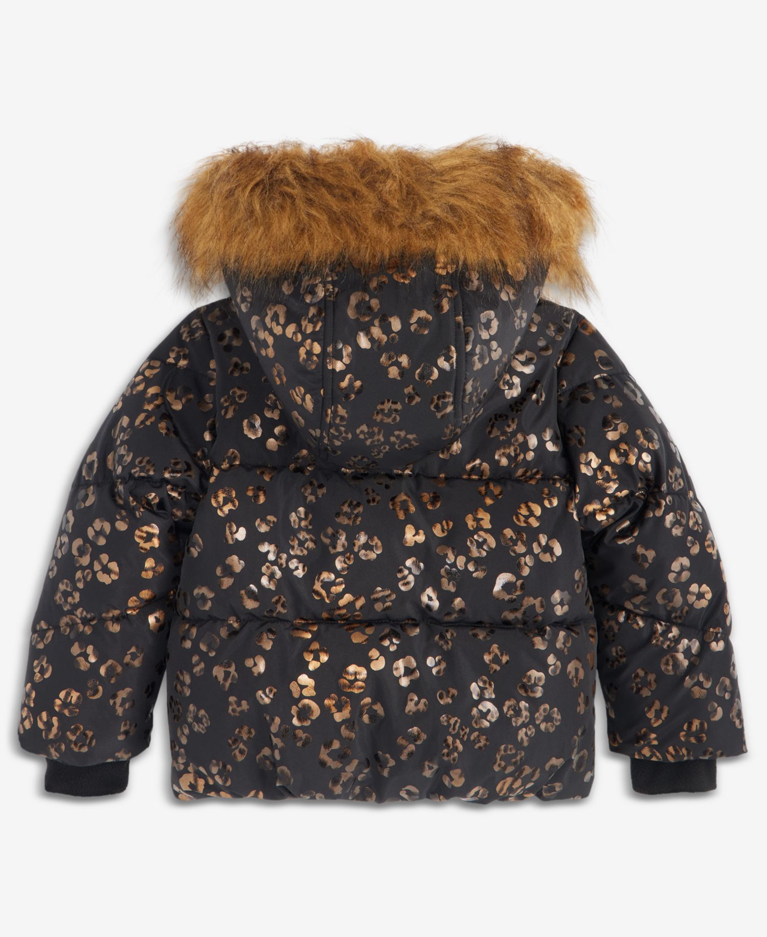 Toddler Girls' 2T-6X Leopard Foil Puffer Coat With Faux-Fur Trim