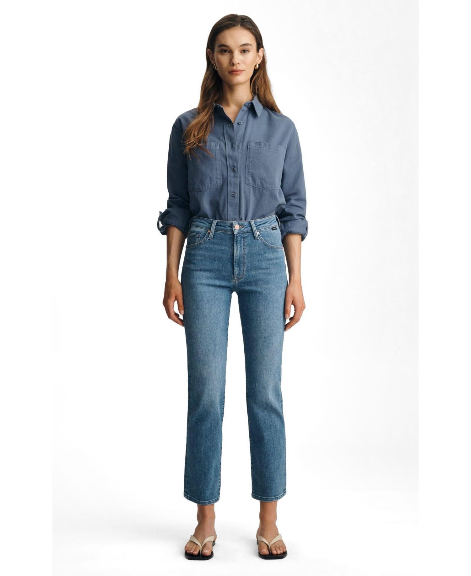 Women's Kendra High Rise Straight Leg In Mid Brushed Flex Blue