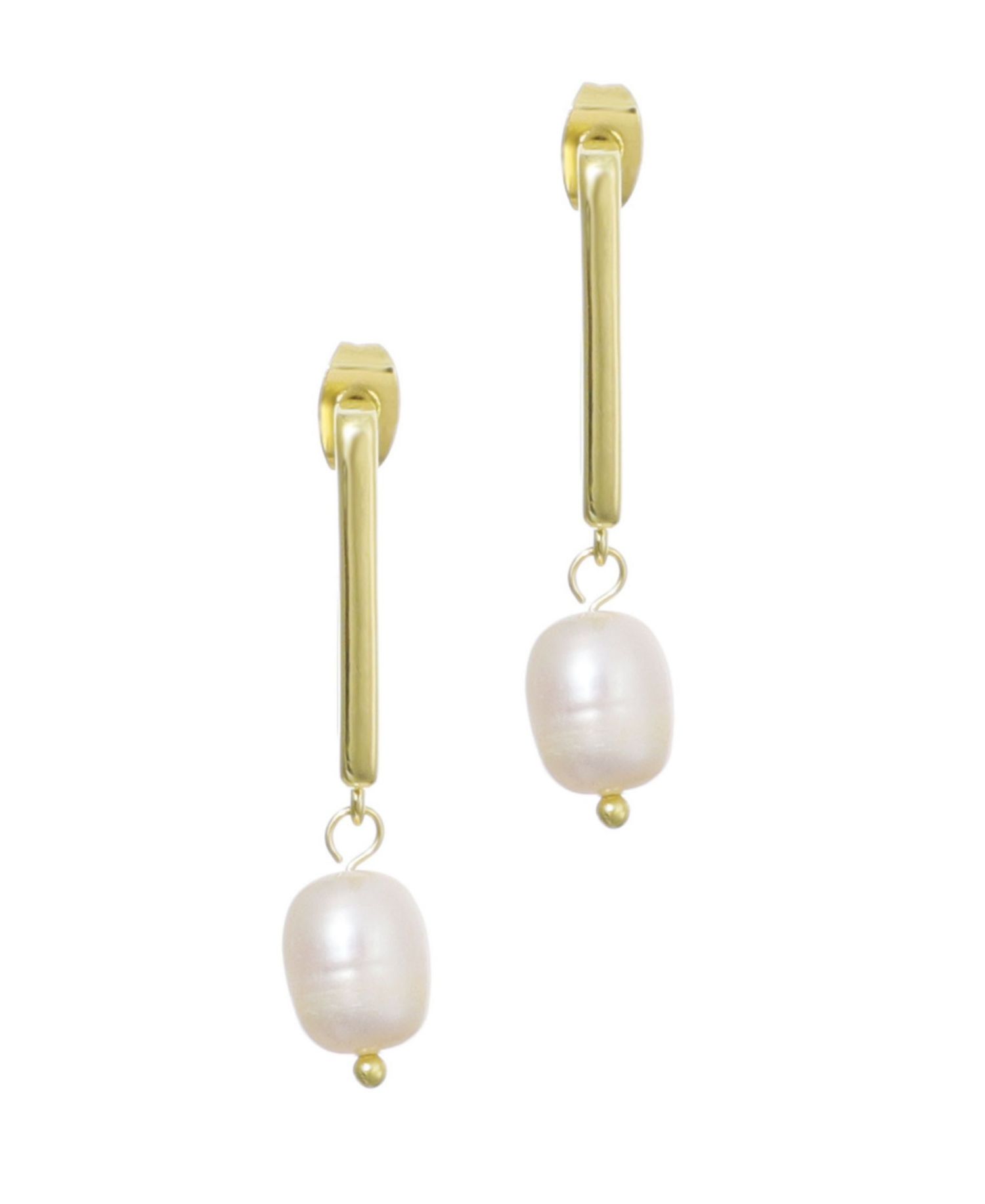 Gold Natural Freshwater Pearl Rectangle Drop Earrings