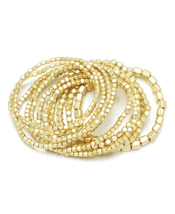 ADORNIA Set of 10 Golden Bead Stretch Bracelets