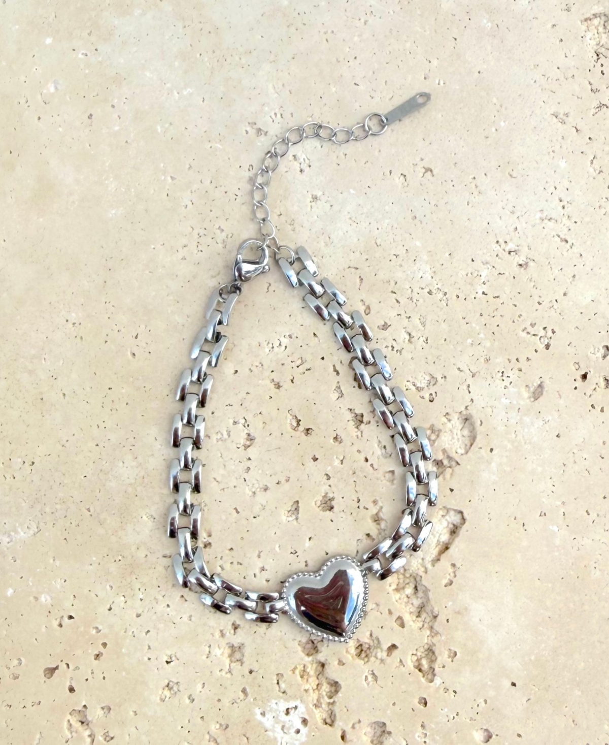 Adornia Tarnish Resistant Silver Heart Grid Chain Bracelet