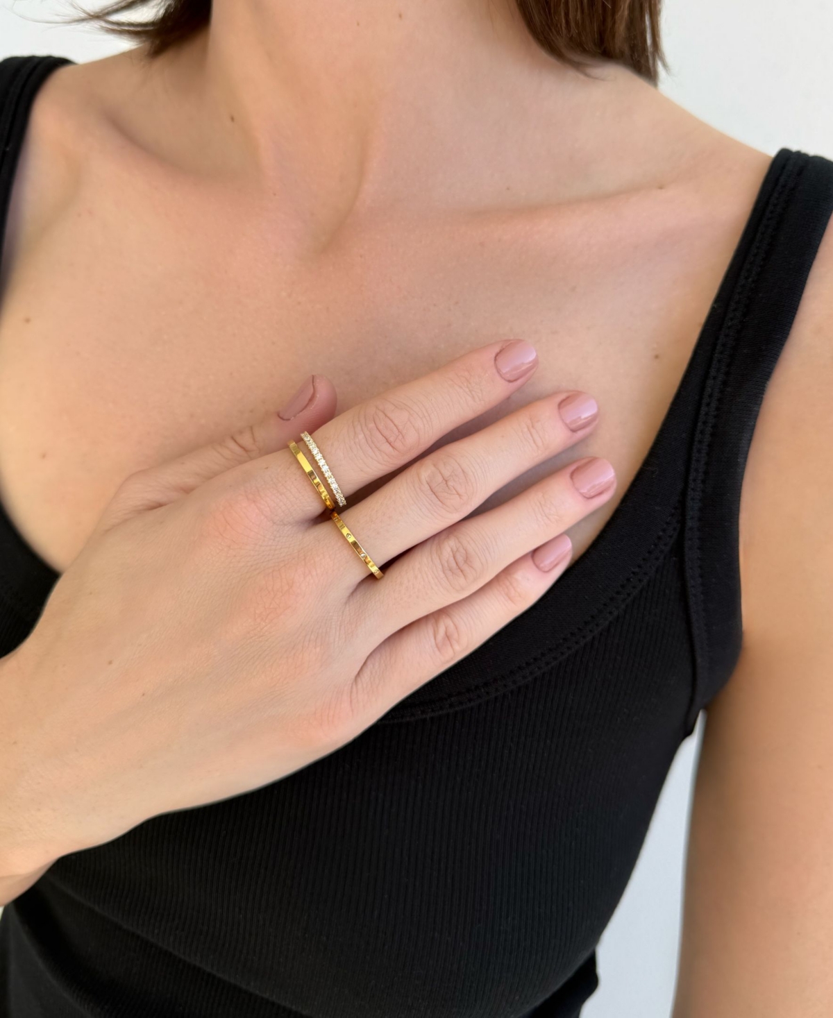 Adornia Gold Cubic Zirconia 3-Band Rings Set
