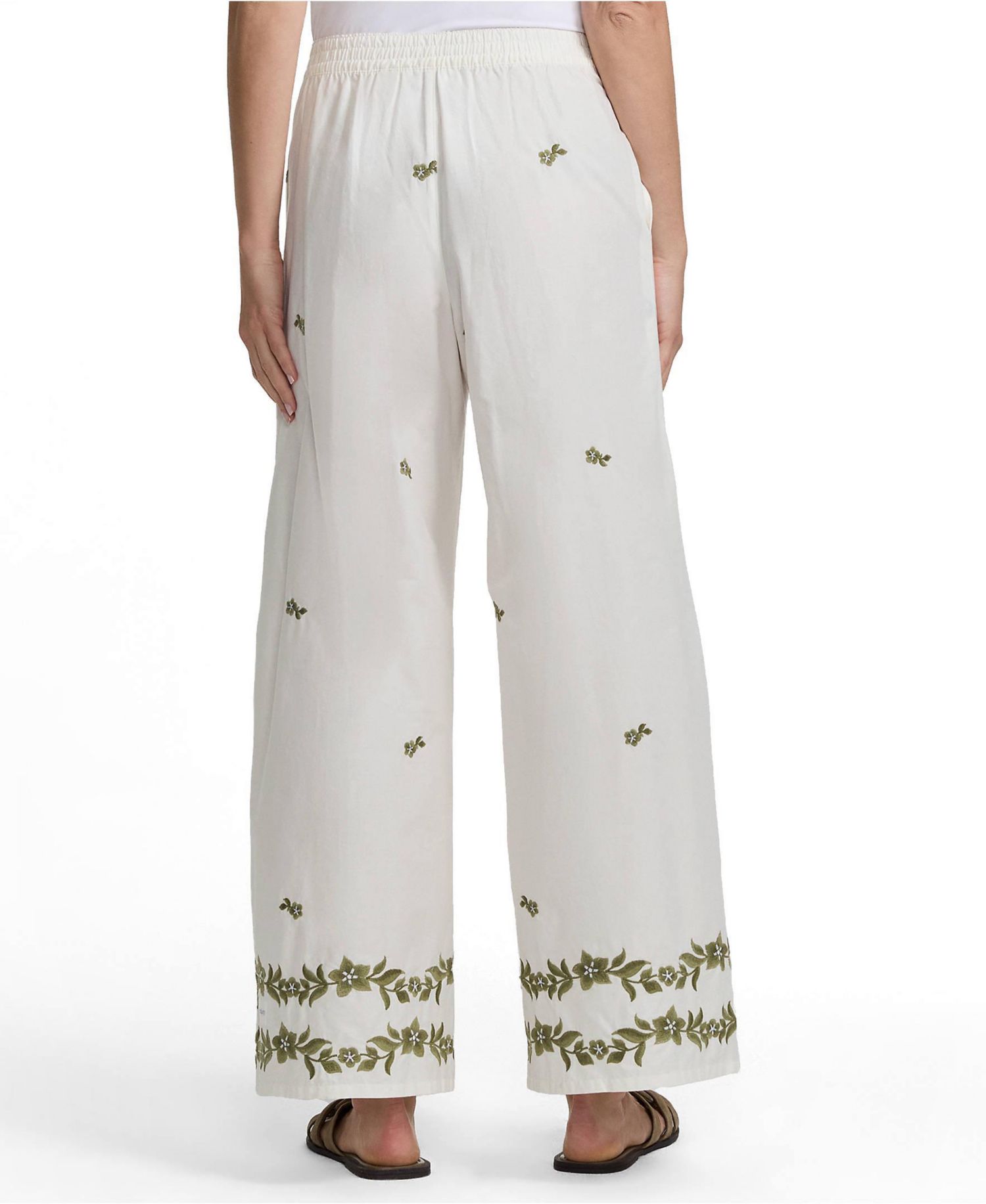 Women's Poplin High Rise Extra Wide Leg Embroidered Pants