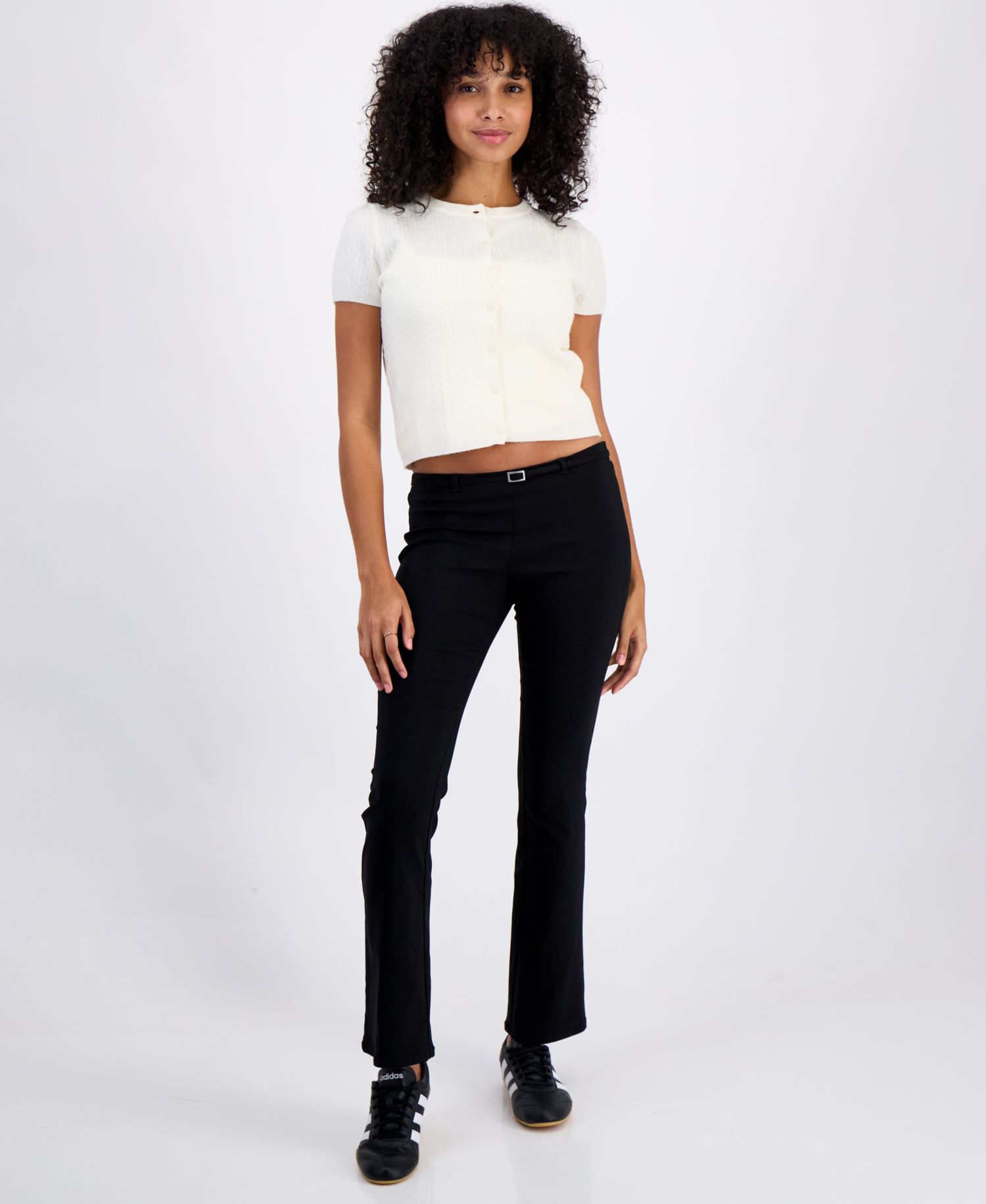 Juniors' Low Rise Belted Flare Pants