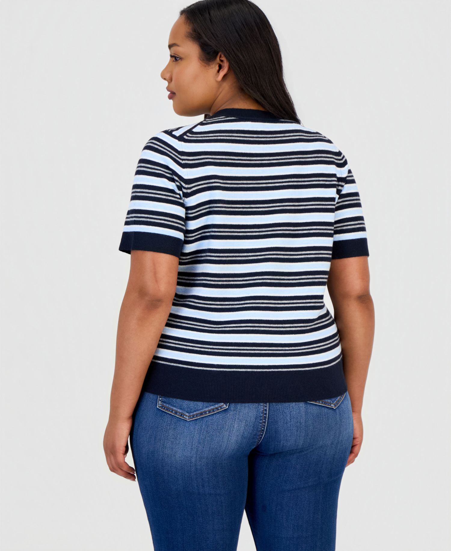 Trendy Plus Size Mallory Striped Sweater-Knit T-Shirt
