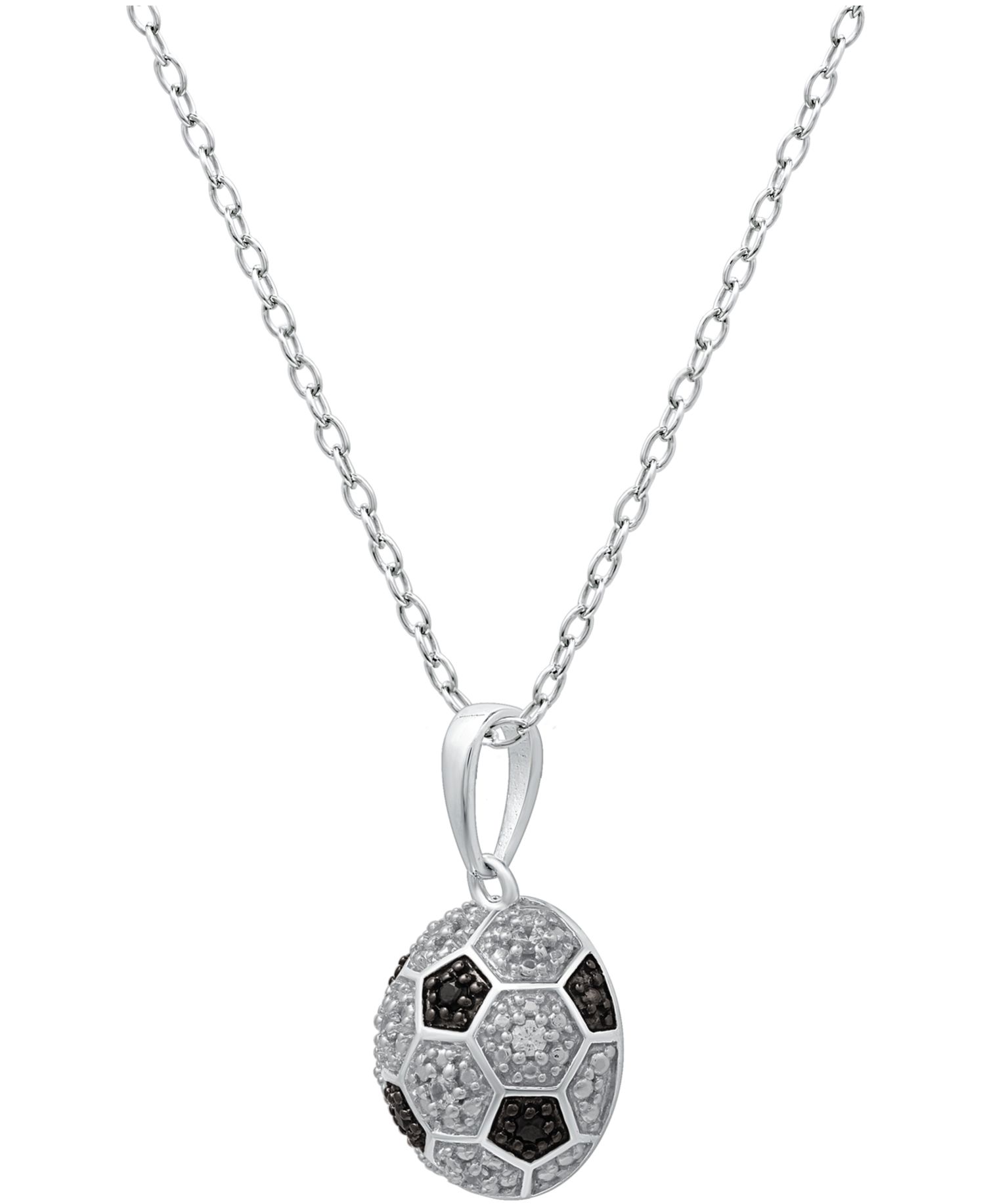 Black Diamond (0.03 ct. t.w.) & White Diamond (0.07 ct. t.w.) Soccer Ball Pendant Necklace in Sterling Silver