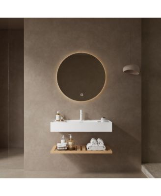 Floating Bathroom Vanity with Acrylic Integrated Sink, Wall Mounted Shelf, Modern Storage Solution for Small Bathrooms