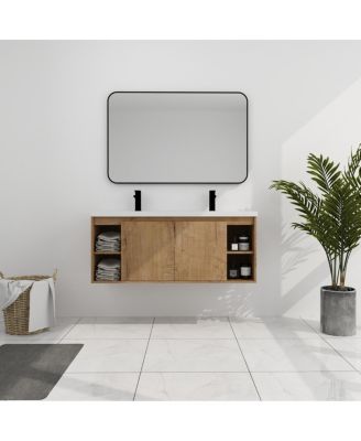 47.6 Inch Wall Mounted Double Sink Bathroom Vanity with Open Storage and Soft Close Doors, Modern Plywood Cabinet