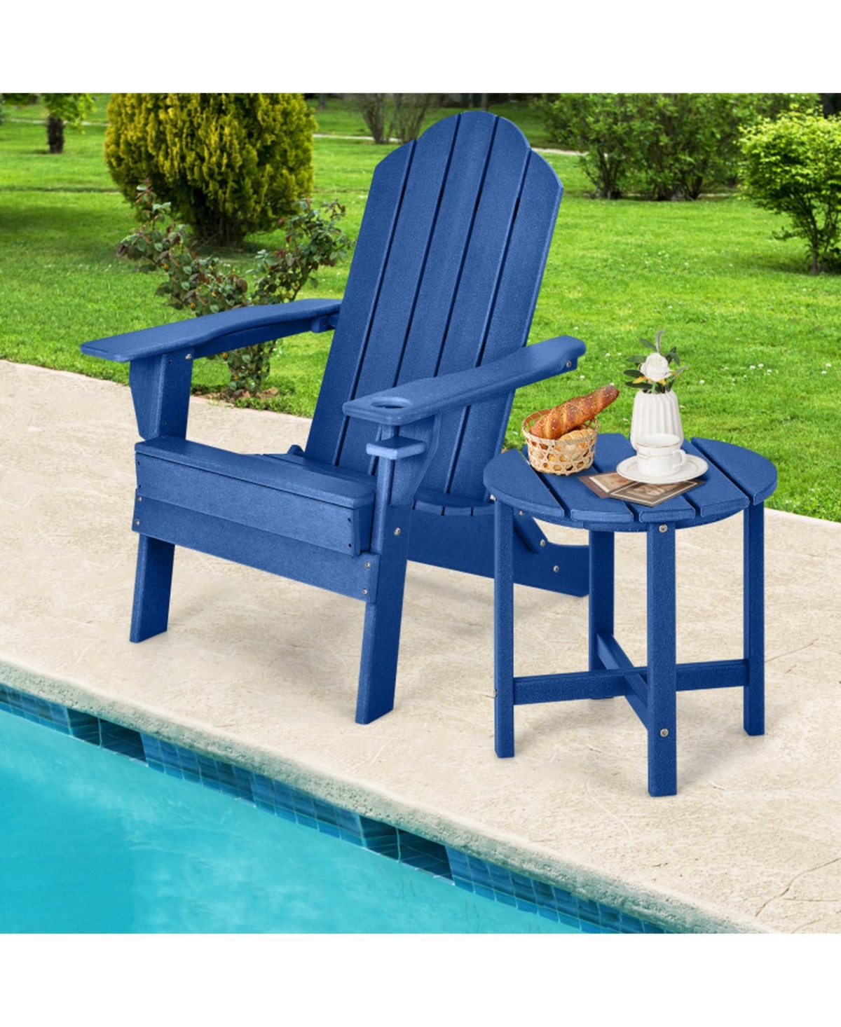 Gouun Set of 2 Outdoor 18 in Round Hdpe Adirondack Side Tables, Weather-Resistant