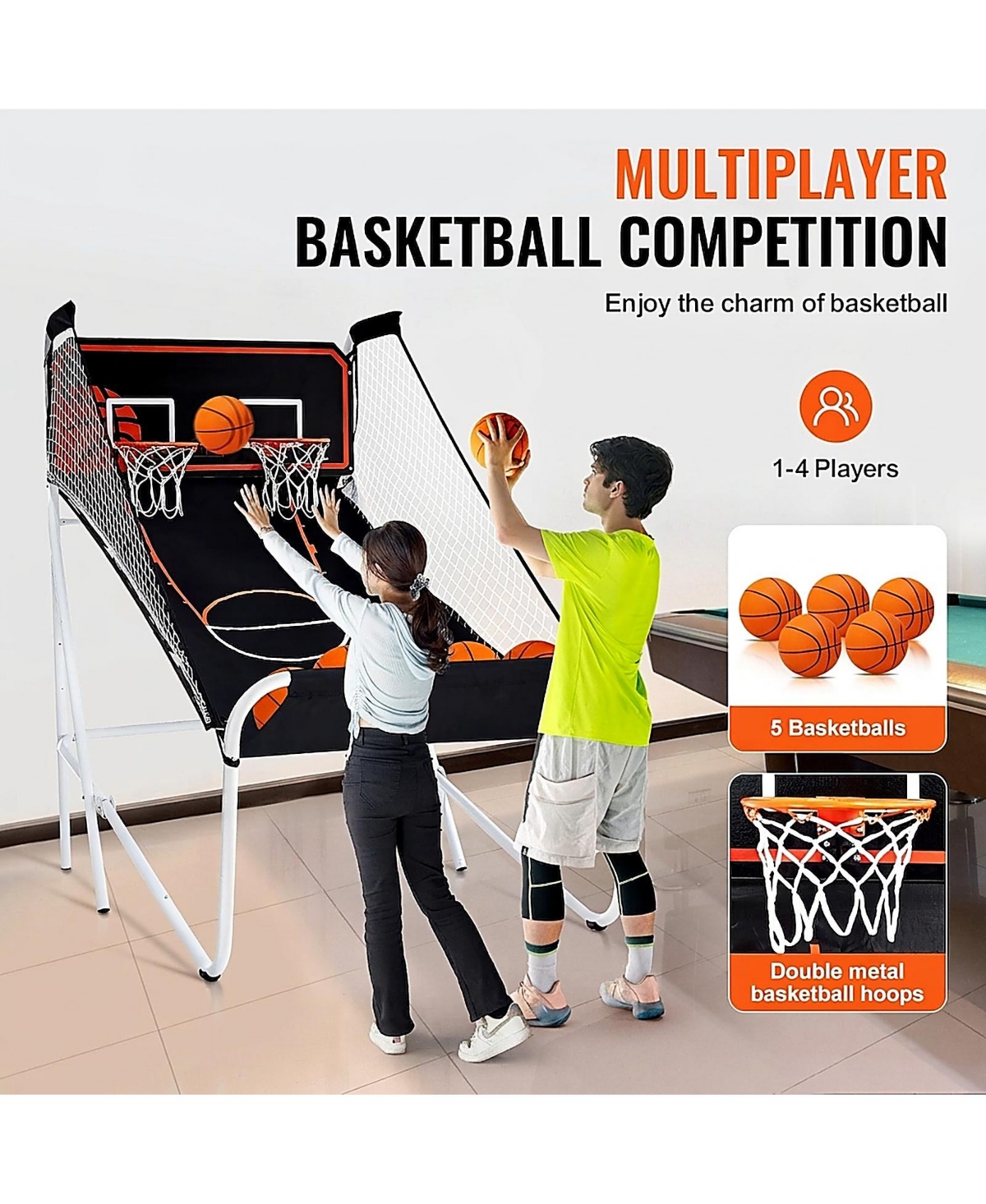 Sevorley Foldable 2-Player Basketball Arcade Game with 8 Modes and 5 Balls