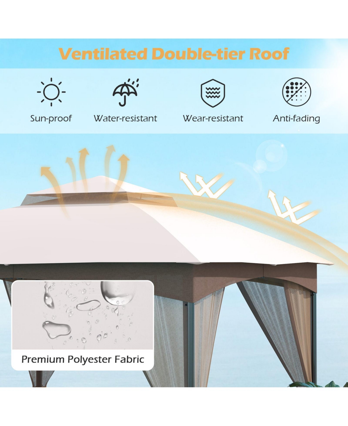 Sugift 10 X 10 Ft Heavy-Duty Patio Gazebo with Netting Walls and 4 Sandbags