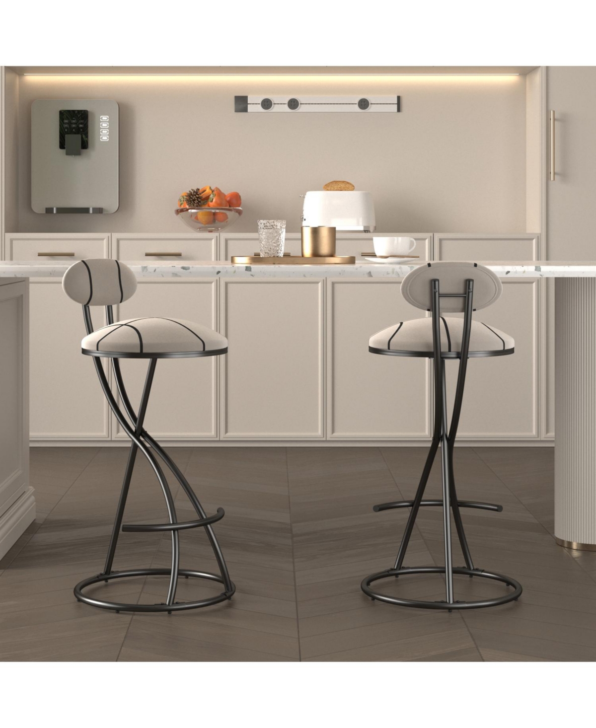 Rainsken 2 Piece Pub Dining Set, Velvet Barstools with Back, Modern Gold Metal Frame, for Kitchen, Dining, and Living Room
