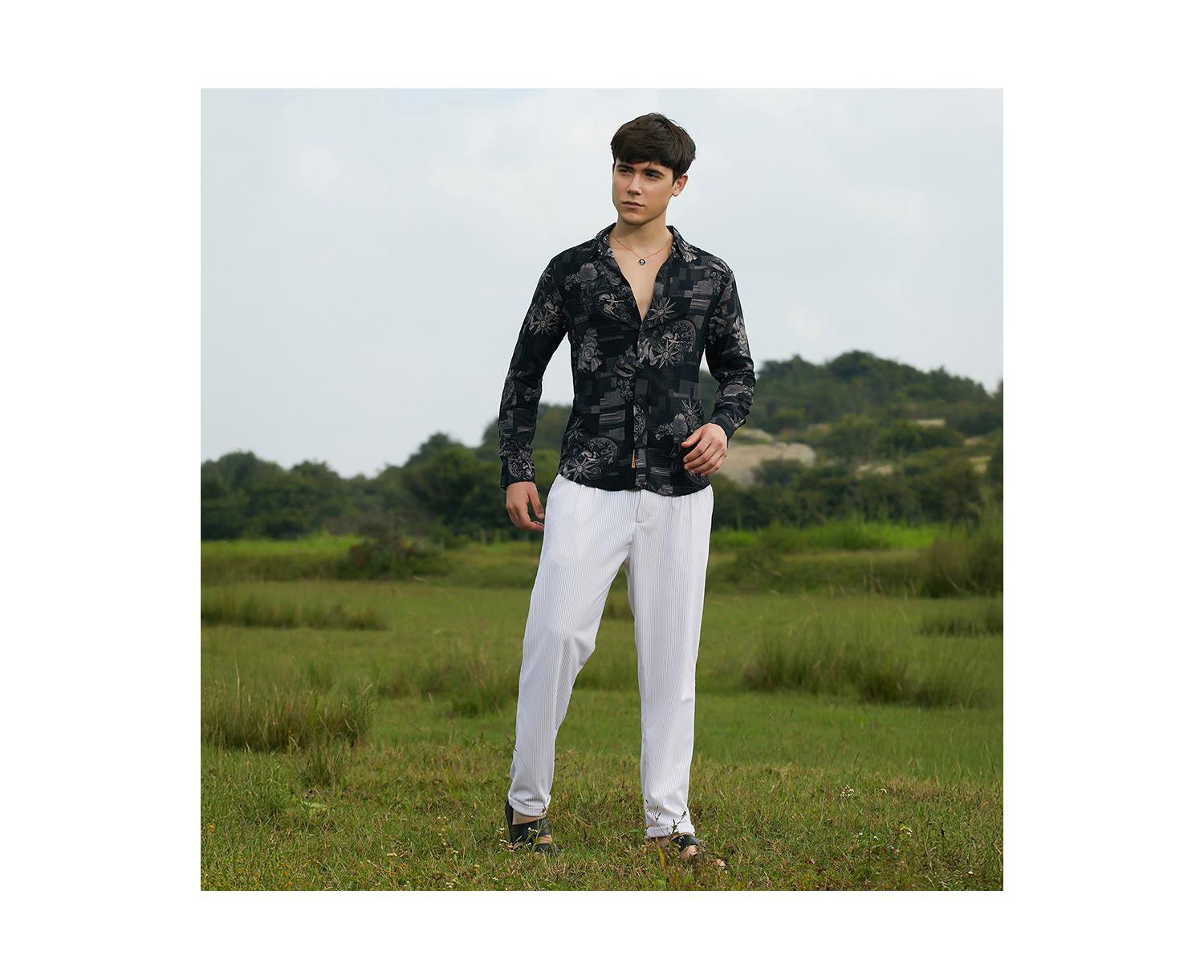 Men's Midnight Bloom-Imprint Shirt