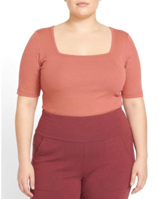 Women's Plus Size Cloud Rib Short Sleeve Square Neck Tee