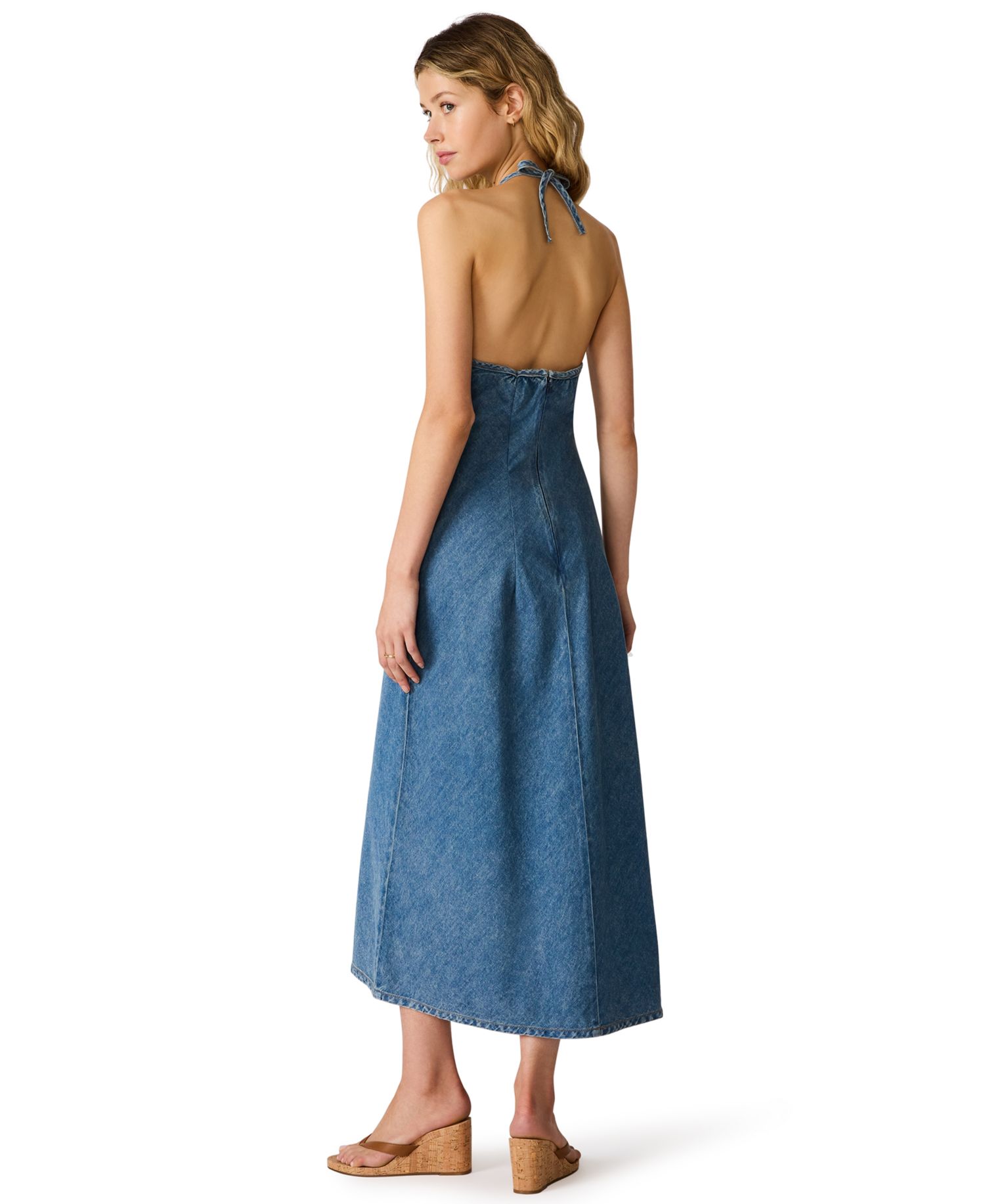 Women's Vilma Denim Halter Neck Sleeveless Midi Dress