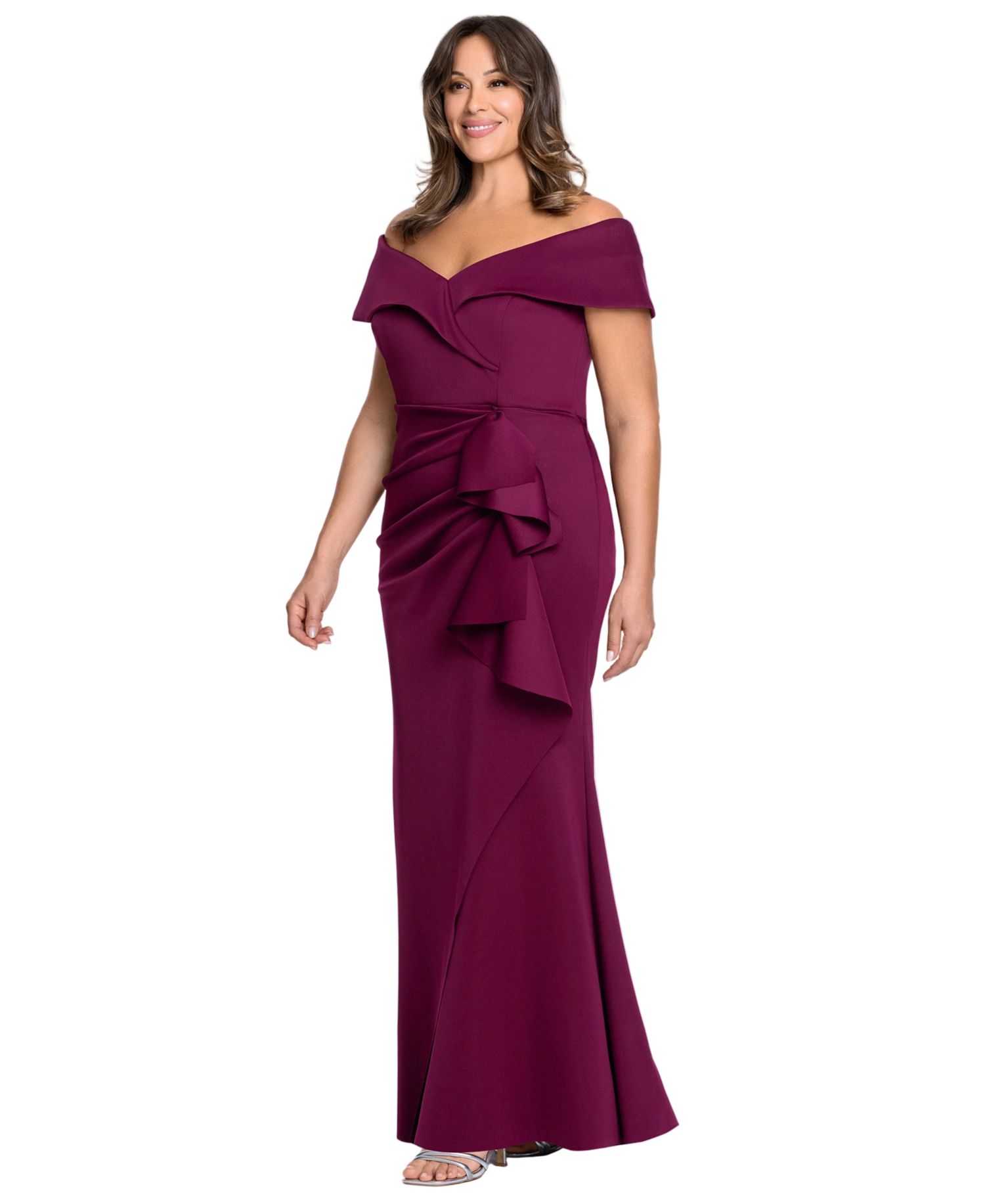 Plus Scuba Off-The-Shoulder Gown