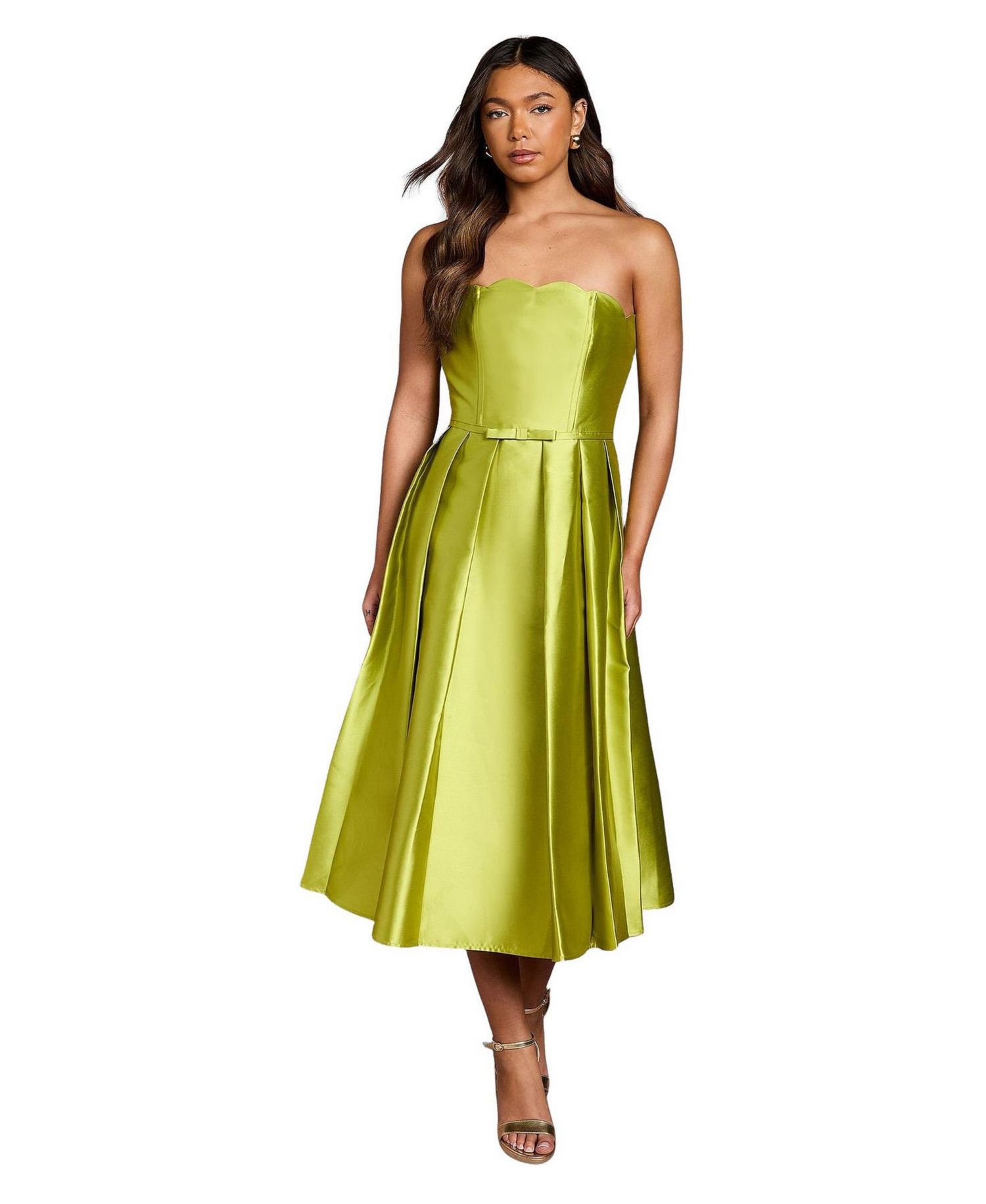 Women's Scalloped Strapless Midi Dress