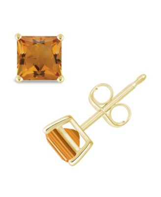 Princess-cut Gemstone Stud Earrings in 14K Yellow Gold