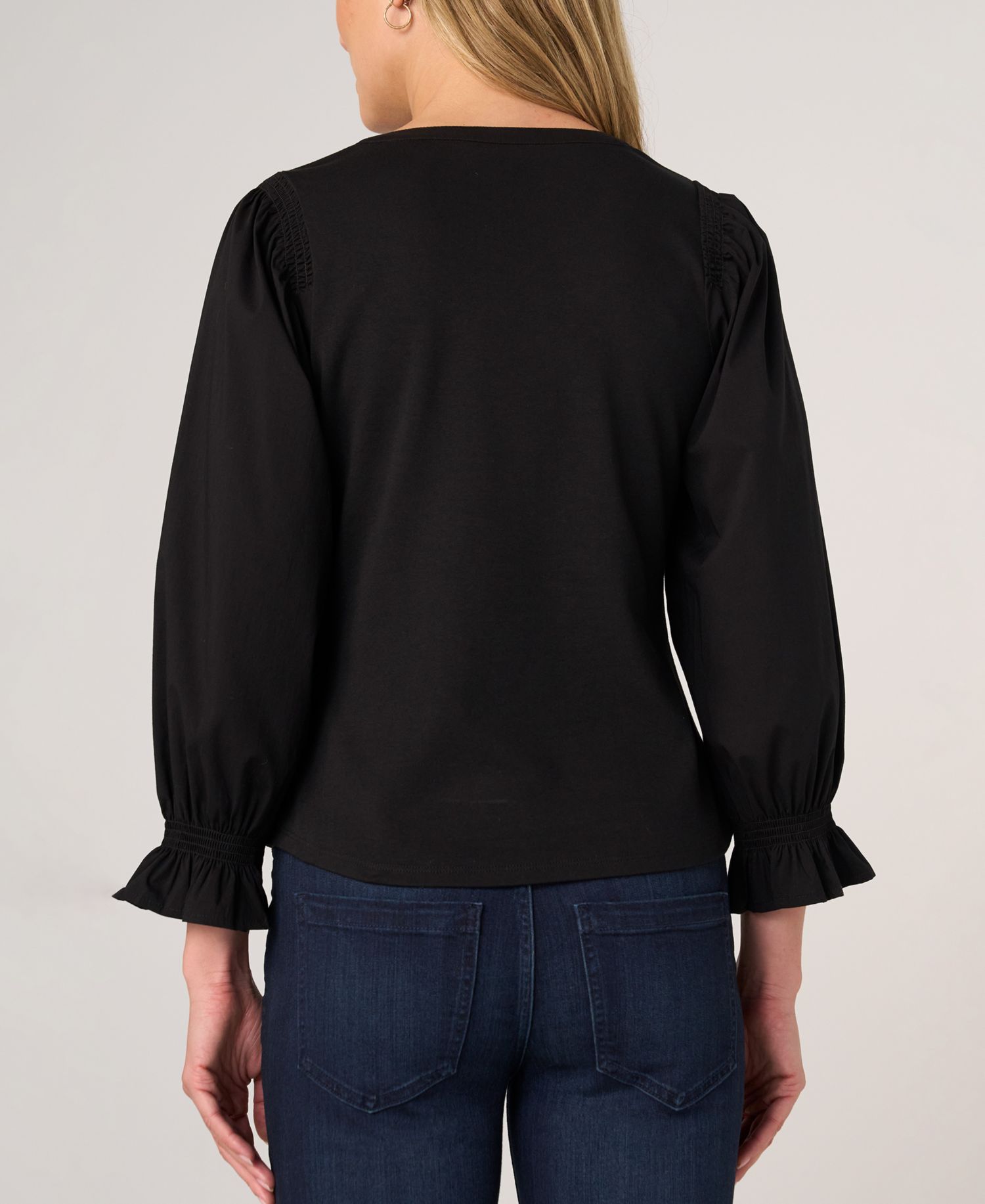 Women's Puff-Sleeve Knit-To-Woven Top