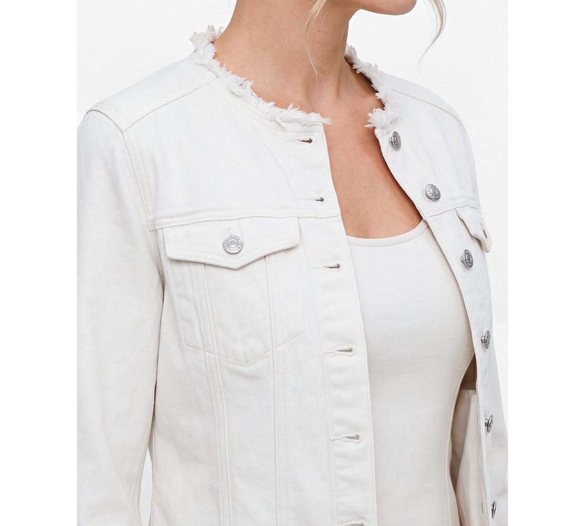 Liverpool Los Angeles Women's Collarless Trucker Denim Dress