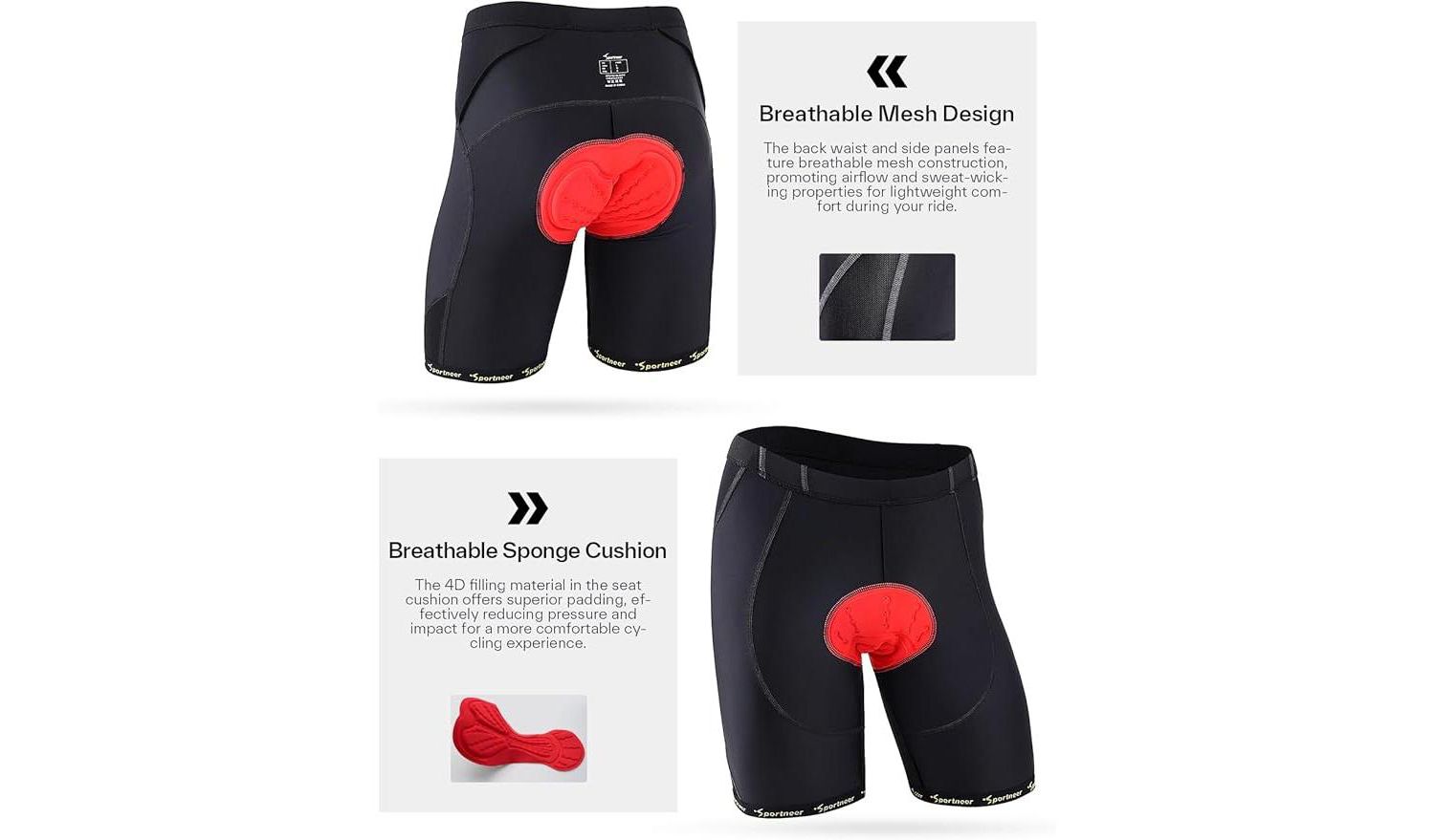 Padded Bike Shorts for Men – Large, 4D Padding, Breathable and Absorbent, Mens Bicycle Cycling Biking Clothing Shorts