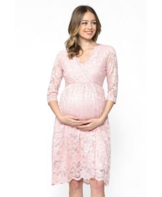 Women's Maternity Floral Lace Wrap Nursing Dress with 3/4 Sleeves