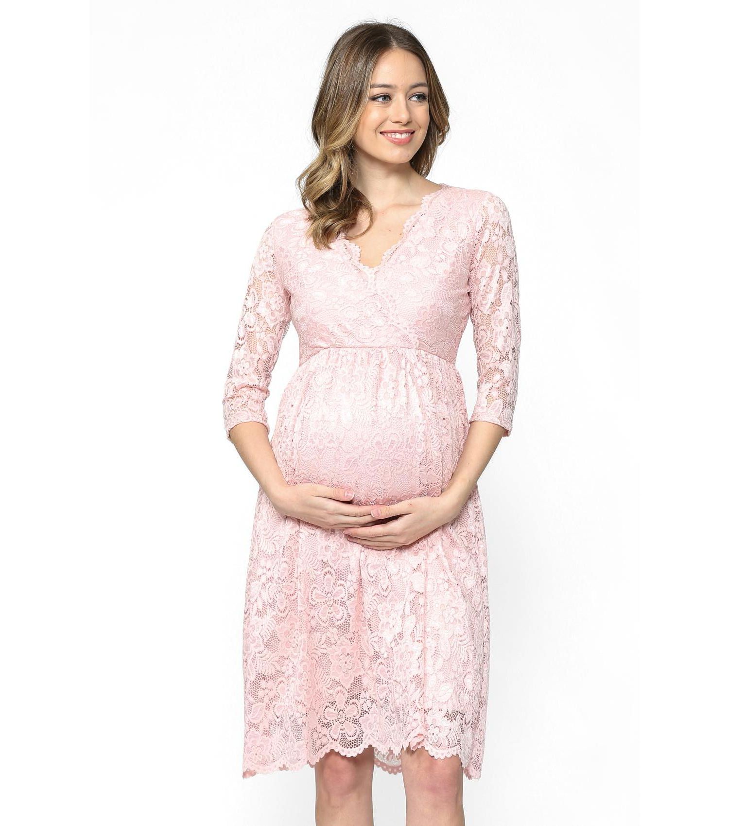 Women's Floral Lace Wrap Nursing Dress with 3/4 Sleeves