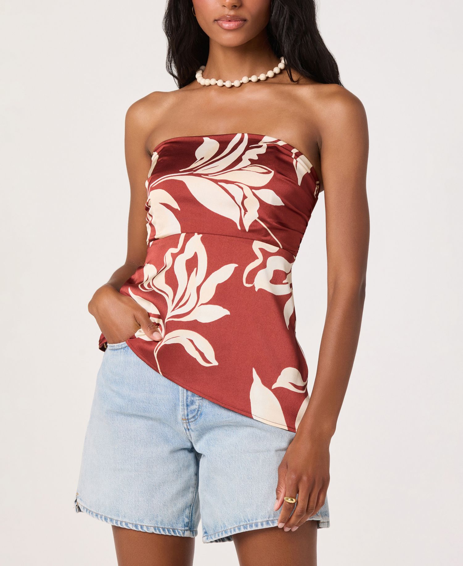 Women's Printed Asymmetric Strapless Top