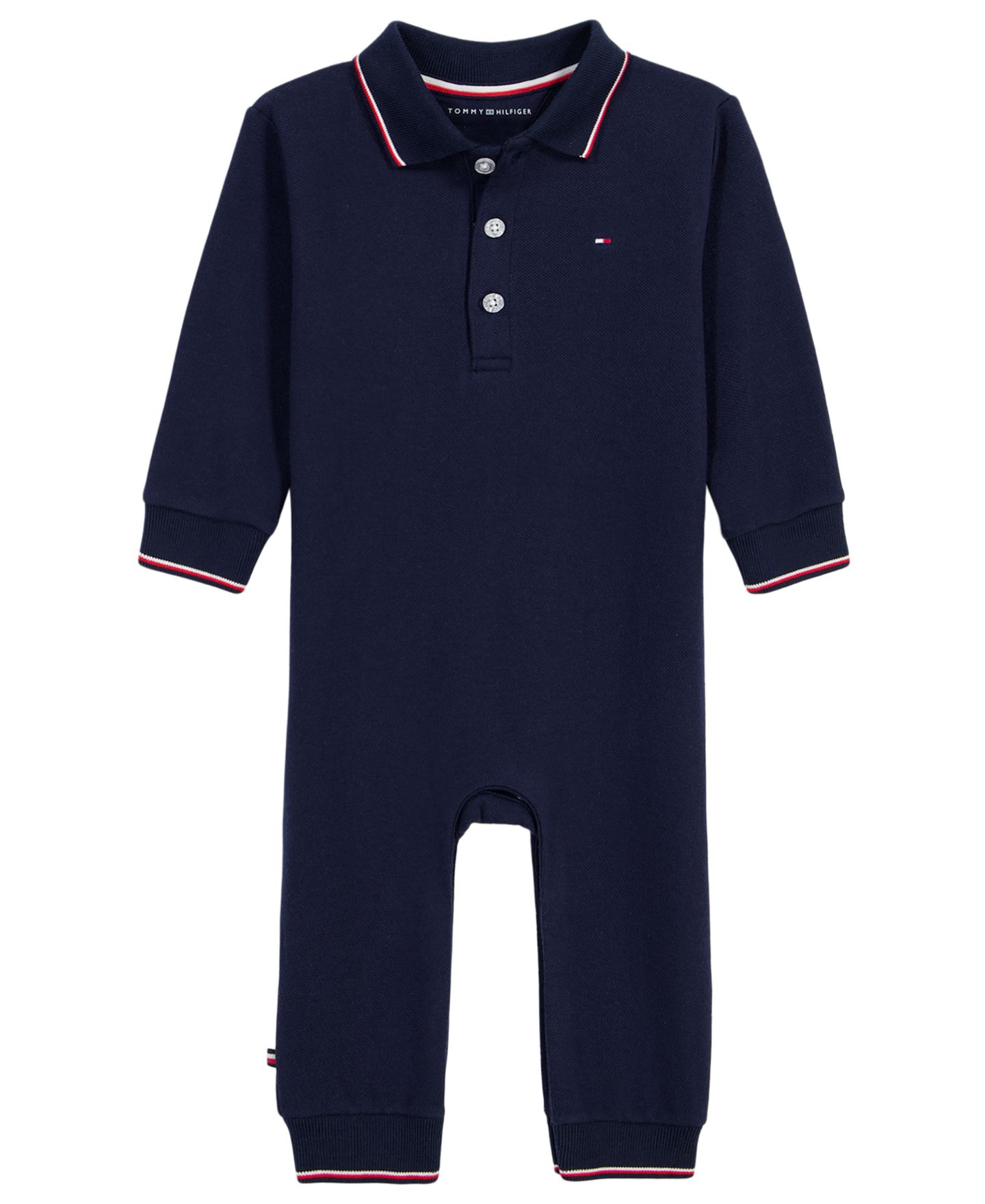 Детский вязаный комбинезон Tommy Hilfiger с воротником и планкой на флисовой подкладке, цвет: Тёмно-синий — фото 1
