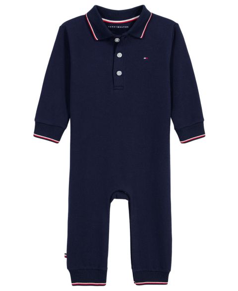 Детский вязаный комбинезон Tommy Hilfiger с воротником и планкой на флисовой подкладке, цвет: Тёмно-синий