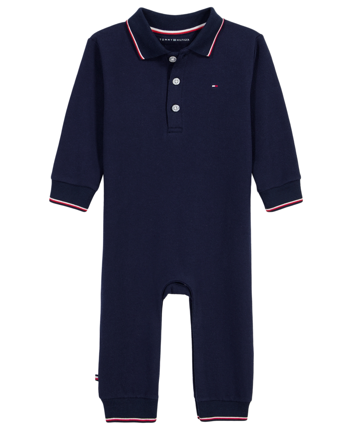 Tommy Hilfiger Baby Boys' Collared Long-Sleeve Button-Placket Knit Coverall