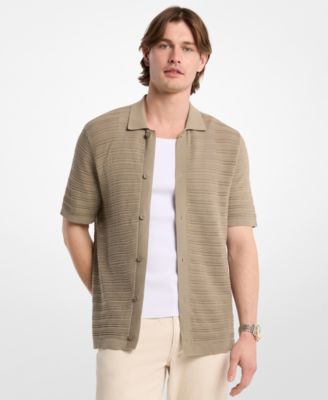 Men's Open-Stitch Cotton Short-Sleeve Shirt