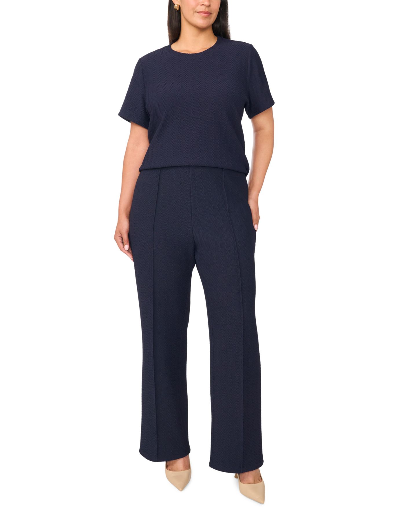 Женские брюки Vince Camuto Plus Size Pull-On Pintuck Kick Flare, цвет: Тёмно-синий — фото 3