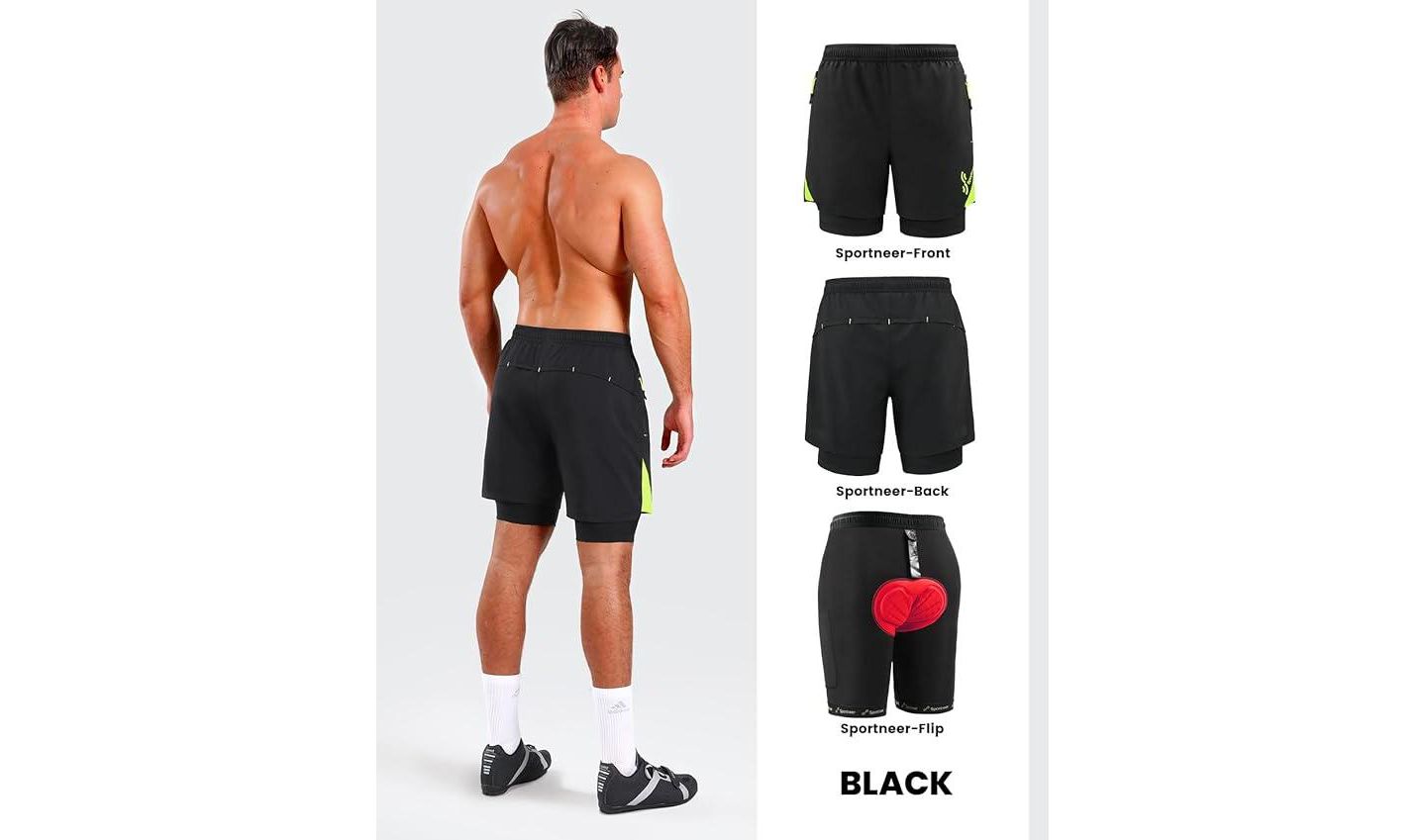 Мужские шорты Sportneer X-Large Bike Shorts for Men - 3D Padded Lightweight MTB Fit Riding Biking Bicycle Biker Shorts with Zipper Pockets, цвет: Чёрный — фото 3