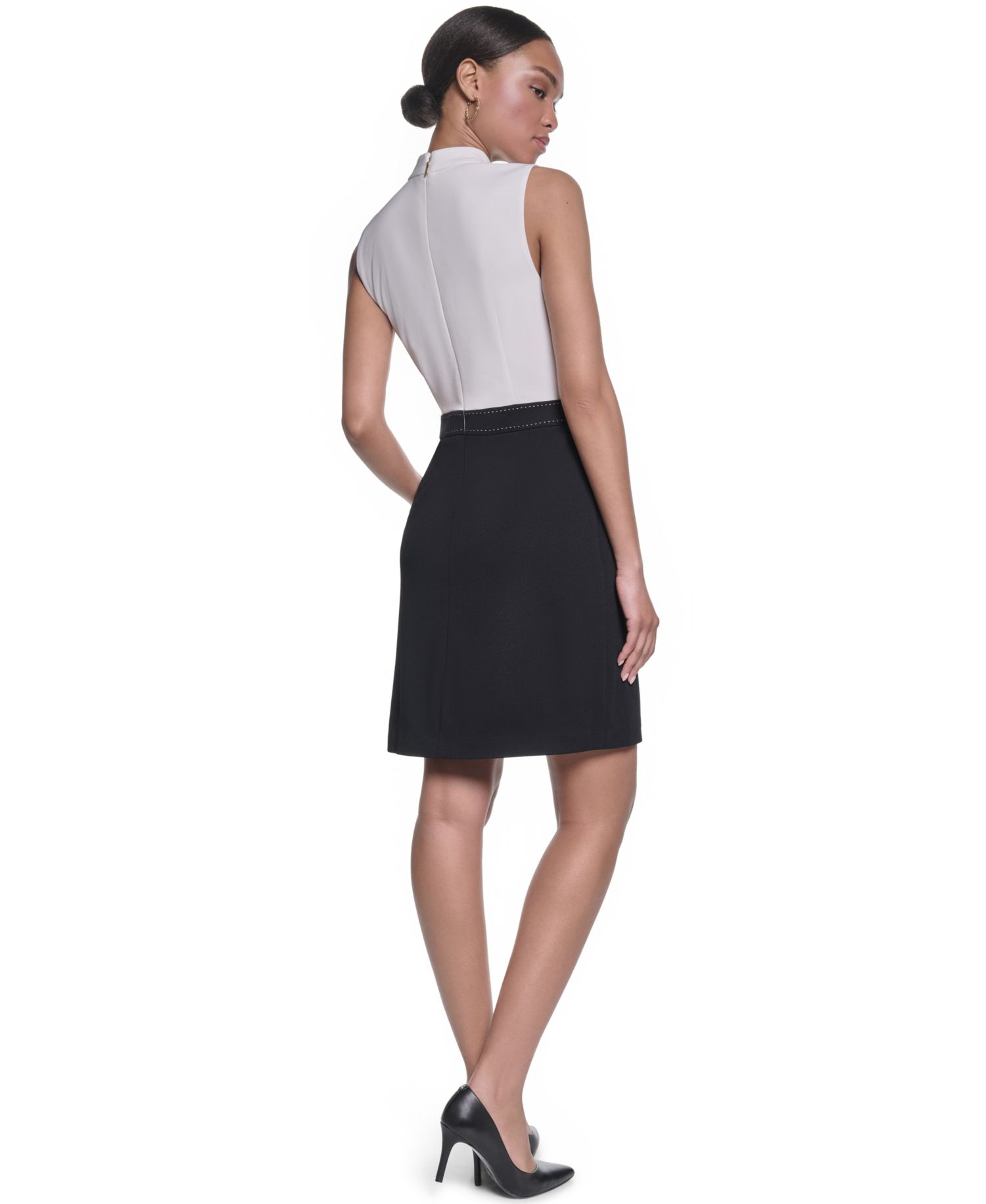 Women's Mock-Neck with Inverted Pleated Skirt Dress