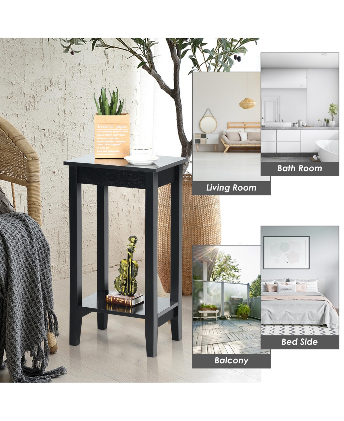 Gymax 2-Tier Nightstand End Side Table Coffee Table Wooden Legs Bedroom